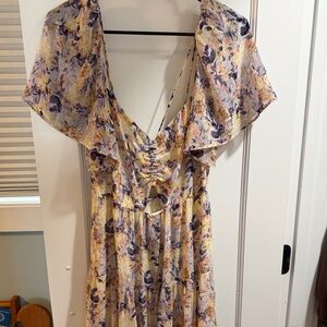Astr Backless Floral Dress in Yellow and Purple